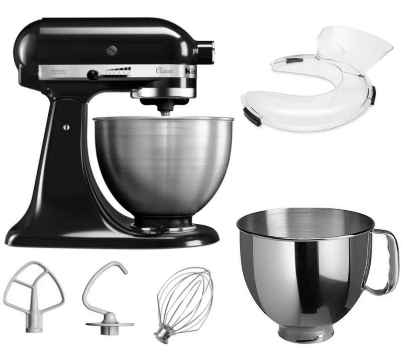 KitchenAid 4,3 L 5K45SS Classic Küchenmaschine Set 2 + Schüssel 4,8 L + Spritzschutz