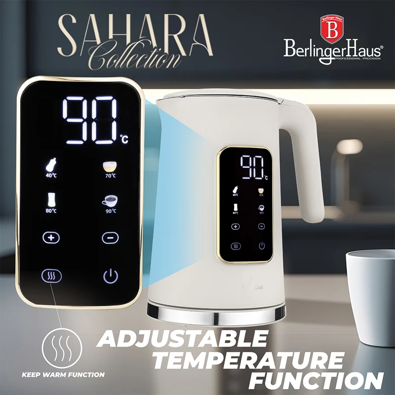 BerlingerHaus Wasserkocher Digital Matt Creme - Temperatureinstellung - 1.7 Liter - 2200W