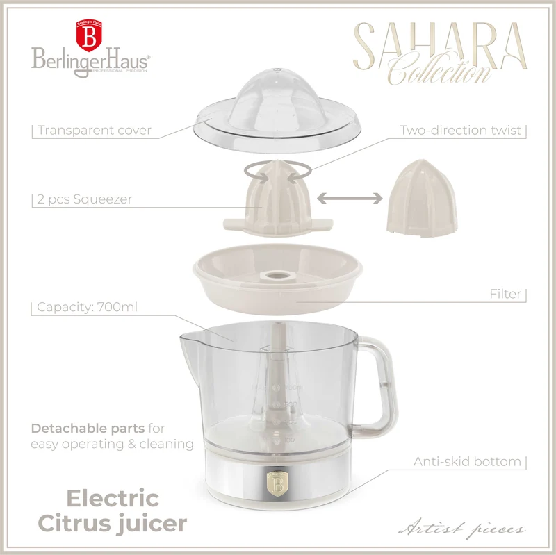 BerlingerHaus Elektrische Zitruspresse / Orangenpresse Matt Creme - 0,7 L - 40 W