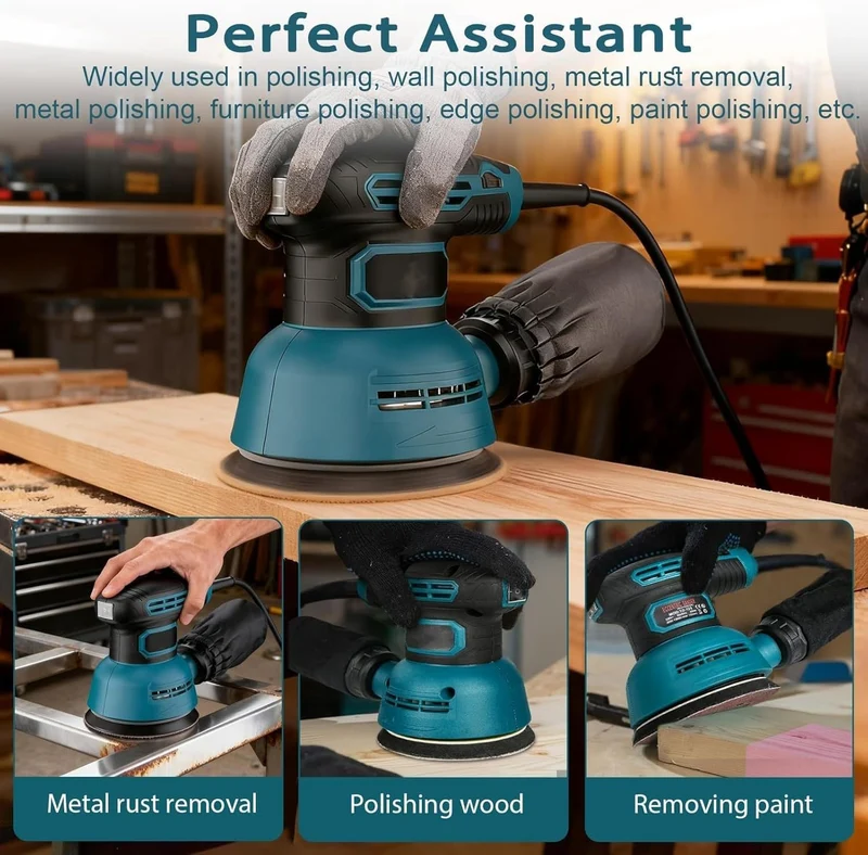 Elektrischer Exzenterschleifer 125mm 300W, Vielseitiger Schleifmaschine mit Absaugung für Holz Und M