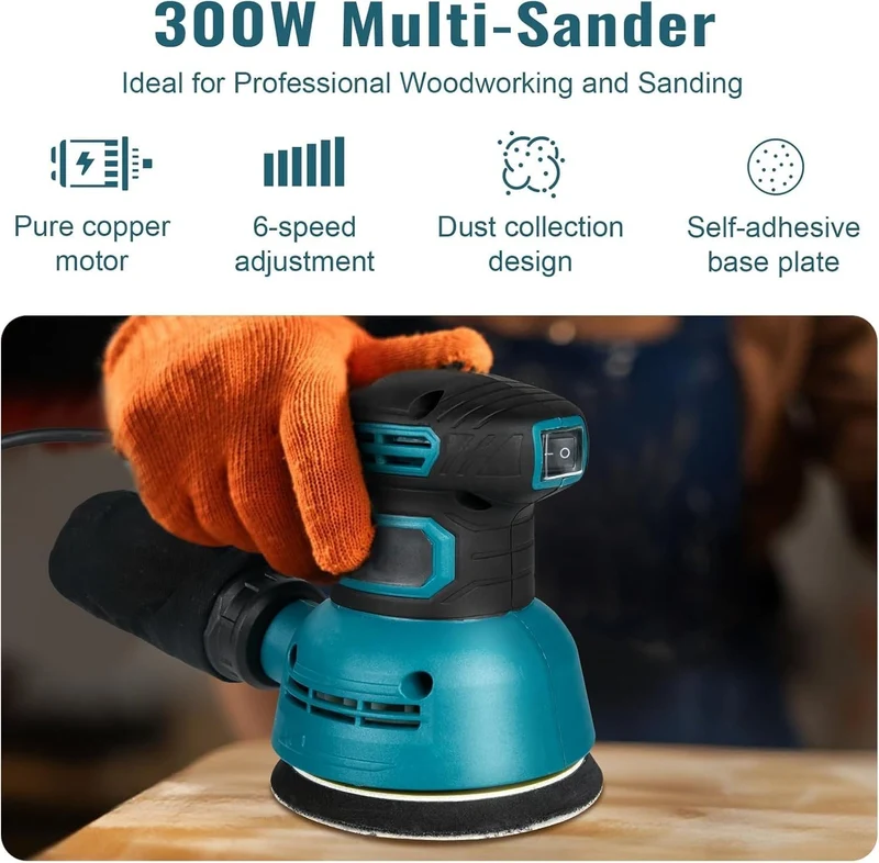 Elektrischer Exzenterschleifer 125mm 300W, Vielseitiger Schleifmaschine mit Absaugung für Holz Und M
