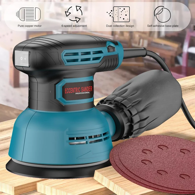 Elektrischer Exzenterschleifer 125mm 300W, Vielseitiger Schleifmaschine mit Absaugung für Holz Und M