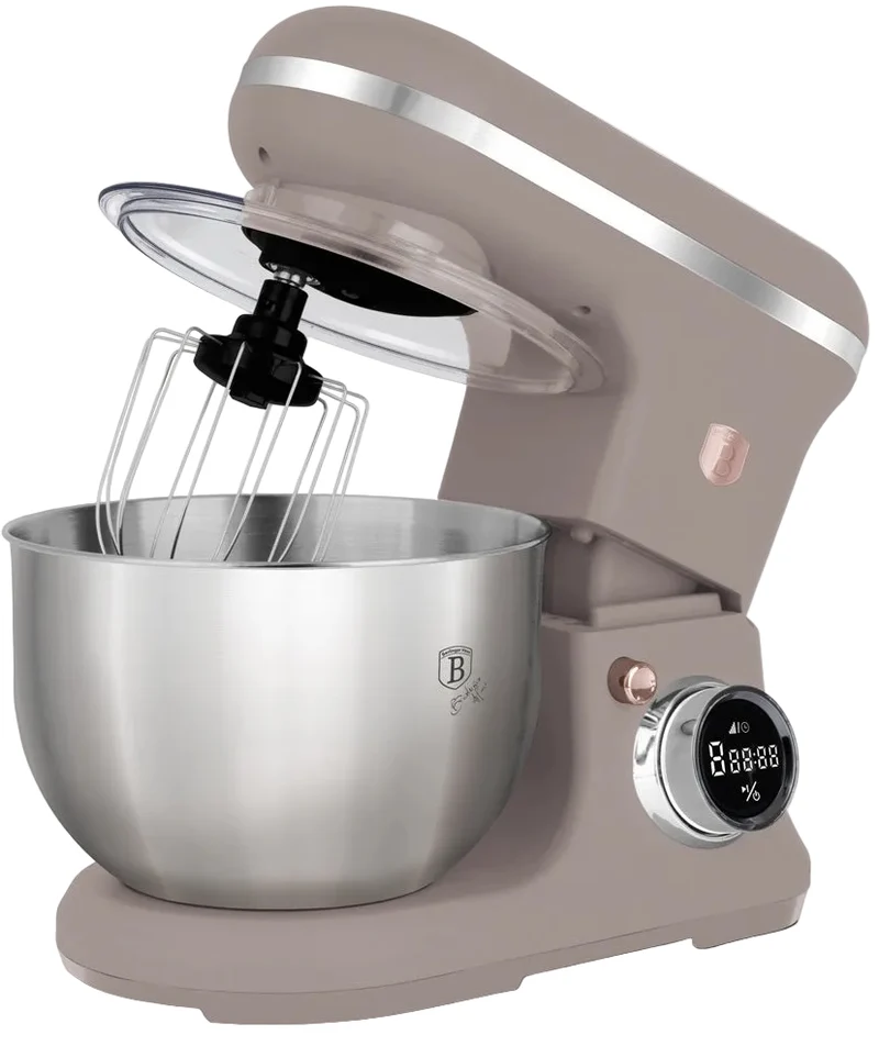 BerlingerHaus Küchenmaschine Taupe - Edelstahl Schüssel 6 Liter - 1500W