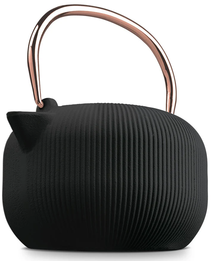 BerlingerHaus Teekanne mit Edelstahlfilter - Gusseisen Schwarz Roségold - 1 Liter