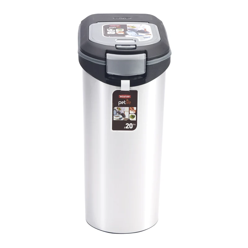 Curver PetLife 20kg silver food storage container.