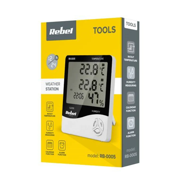 Rebel RB-0005 Home Weather Station With Humidity & Temperature Measurement Calendar & Alarm Function