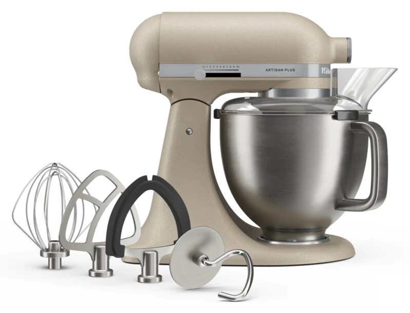 KitchenAid 4,7 L 5KSM50 Artisan Plus Küchenmaschine Breadlover mit Messerschmidt Getreidemühlenvorsatz + Brotbackschüssel