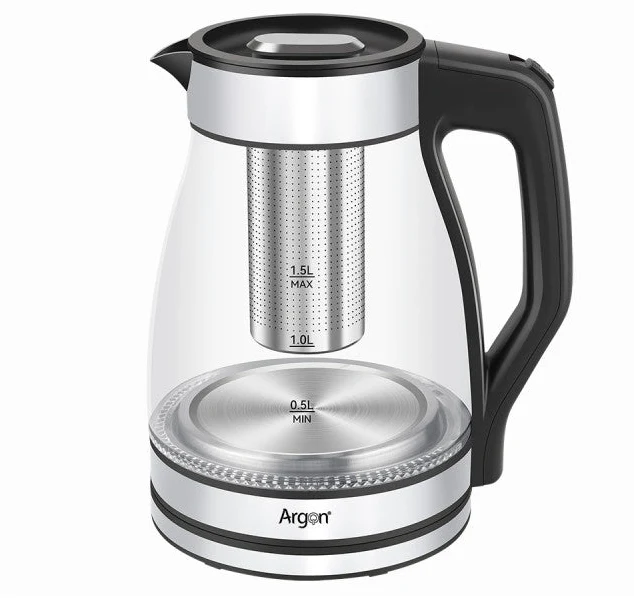 Argon Wasserkocher Glas / RVS mit Filter - 1,5 Liter - 1500 W
