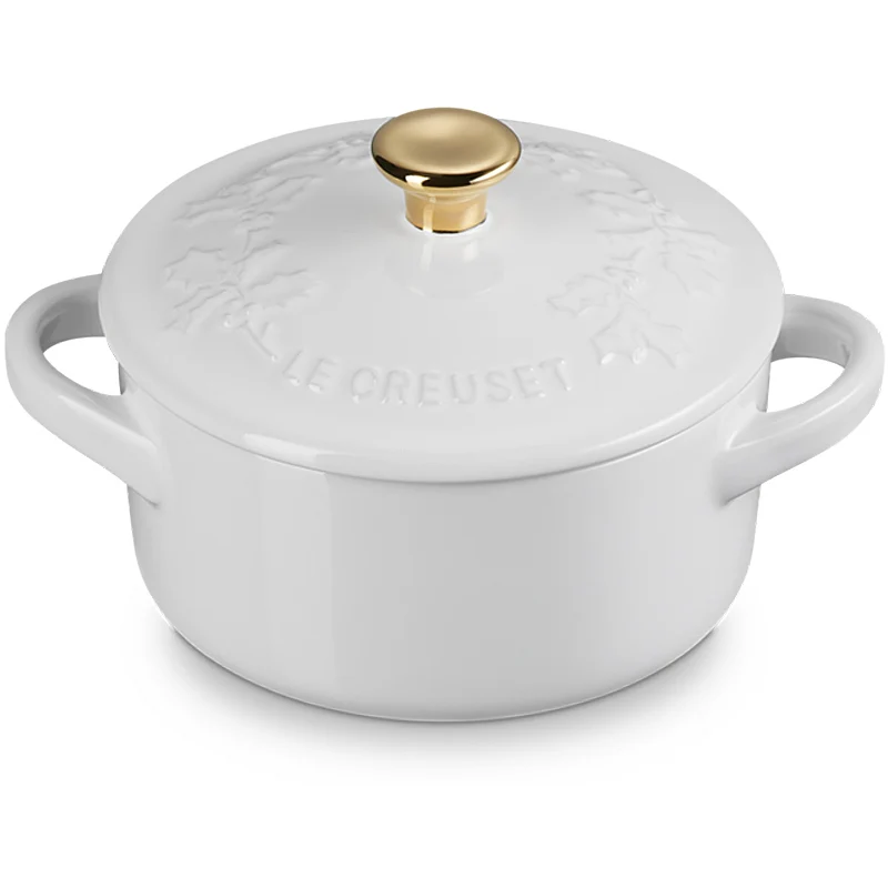 Le Creuset Mini Cocotte Holly 10cm White