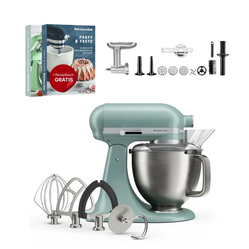 KitchenAid 4,7 L 5KSM50 Artisan Plus Küchenmaschine Meatlover mit Metallfleischwolf + Spritzgebäckvorsatz