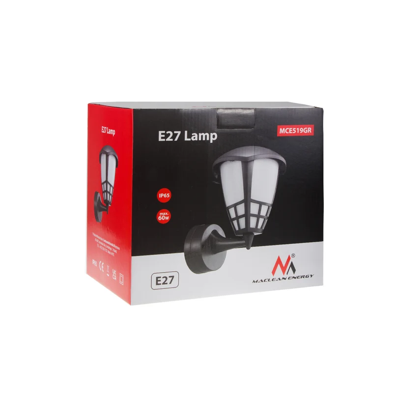 Wall lamp 1xE27 Maclean, max load 60W, IP65, grey color, MCE519 GR + LED filament bulb E27, 6W 230V Maclean Energy MCE284 WW warm white 3000K 720lm retro decorative edison