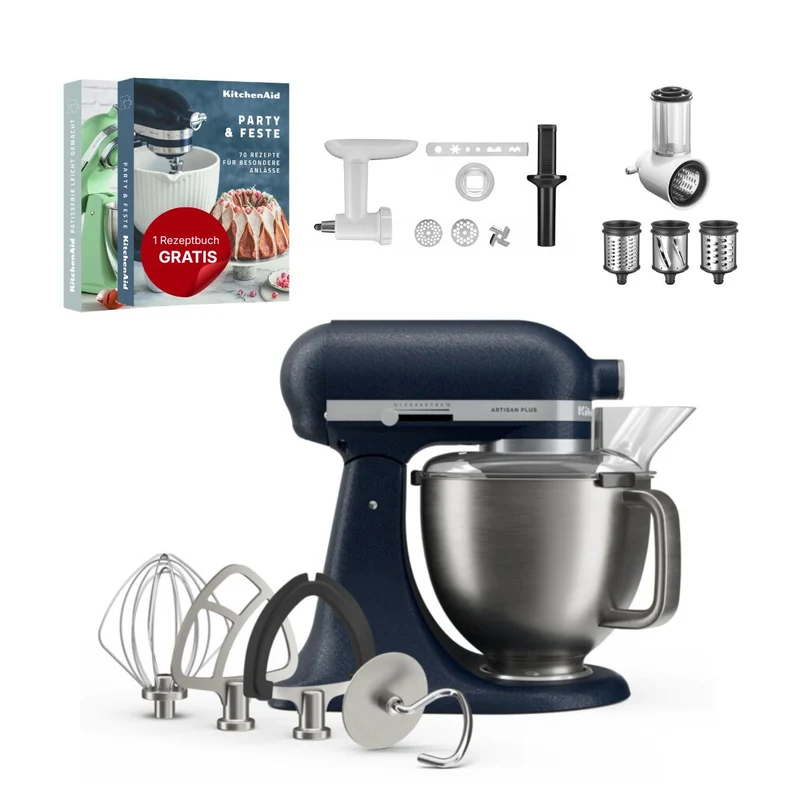 KitchenAid 4,7 L 5KSM50 Artisan Plus Küchenmaschine Allrounderset mit Gemüseschneider + Fleischwolf + Spritzgebäckvorsatz