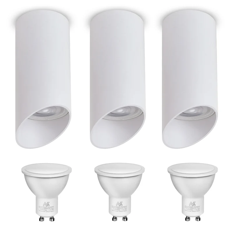 Maclean surface-mounted luminaire / tube, spot, round, aluminum, GU10, 55x130mm, white color, MCE360 W 3pcs+ LED bulb GU10 7W Maclean Energy MCE437 NW neutral white 4000K, 220-240V~, 50/60Hz 3pcs