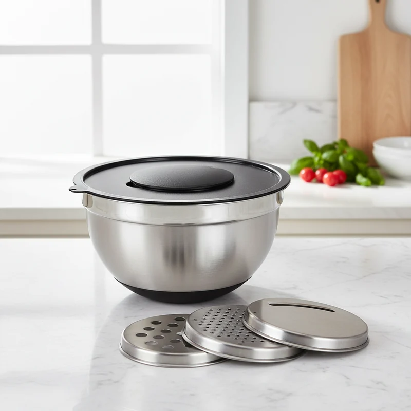 Cookinglife Rührschüssel aus Edelstahl + 3 Reiben – 25,5 x 14 cm