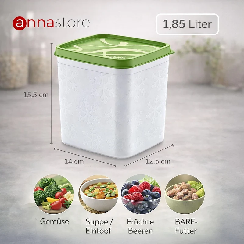 Annastore 6 x hochwertige Tiefkühldosen von -20°C bis + 100°C - Gefrierdosen - Luftdicht - Tiefkühlb
