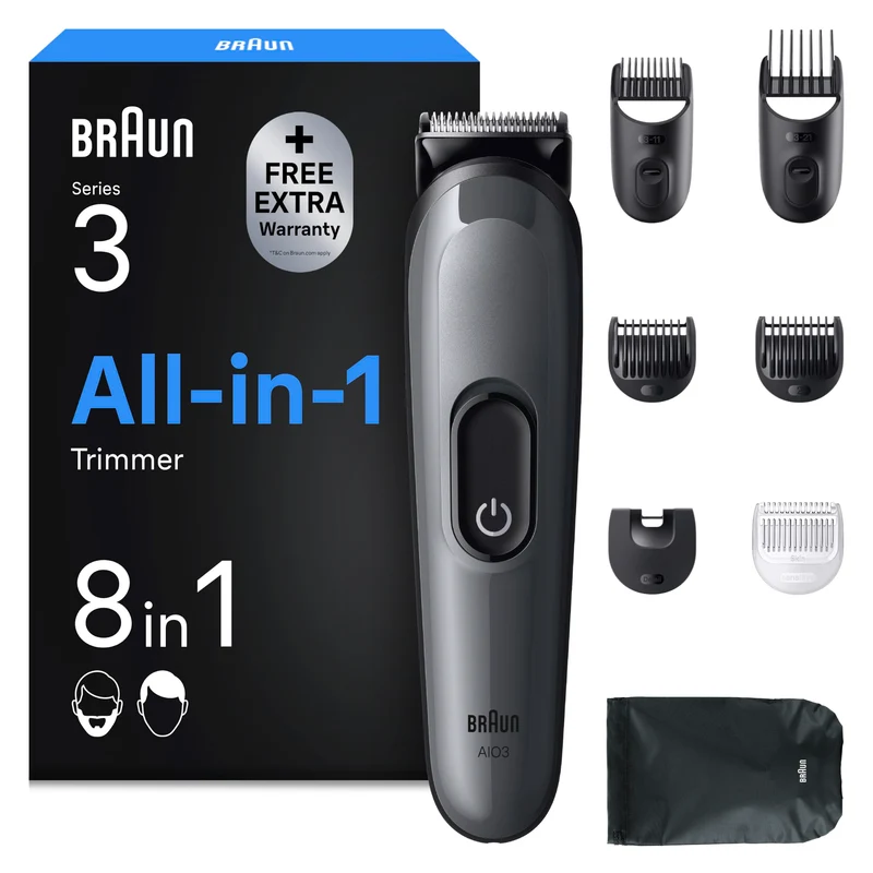 Braun Series 3 Multifunktions Körperpflege Set, 8 in 1, extrem scharfe Klinge, 14 Längeneinstellunge