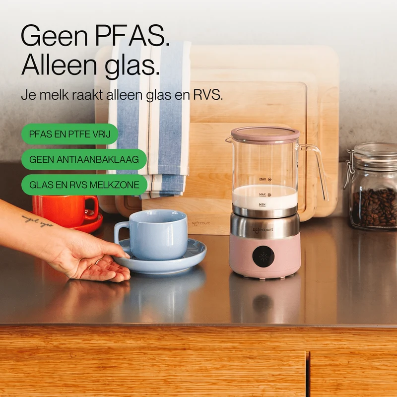 Digitale glazen melkopschuimer roze