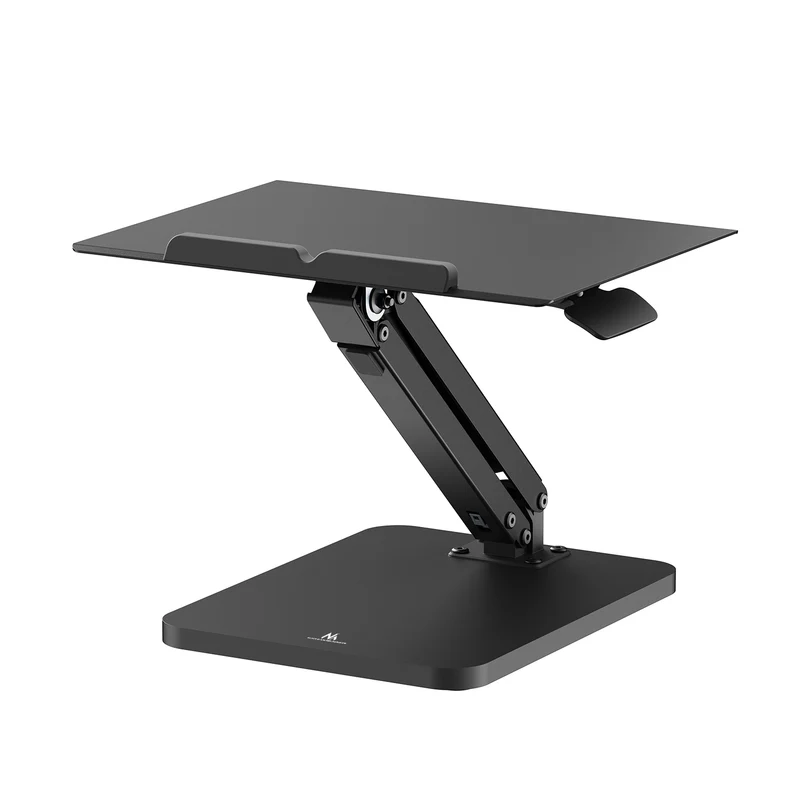 Maclean desk stand for monitor or laptop, gas spring, for standing and sitting work, black, MC-493