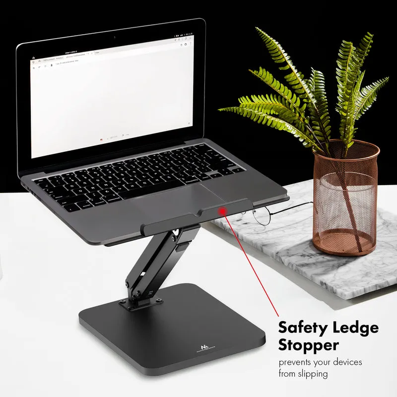 Maclean desk stand for monitor or laptop, gas spring, for standing and sitting work, black, MC-493