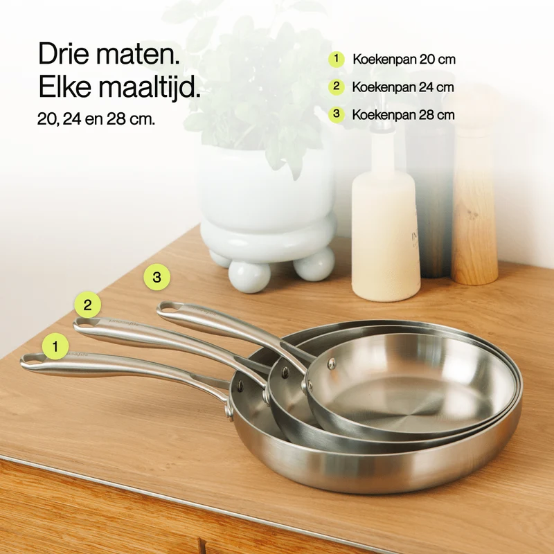 RVS koekenpan 20 | 24 | 28 cm