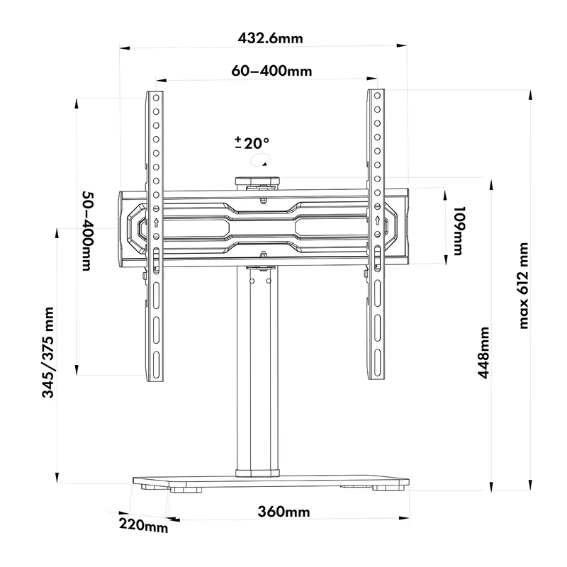 Maclean universal TV stand, for RTV cabinet, stand, max. 35 kg, 20 degree rotation, for 32-55" TV, MC-132