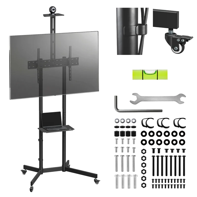 Maclean TV stand / cart, camera shelf, on wheels, 37-70", max load 45kg/5kg shelf, max. VESA 600x400, MC-113 B