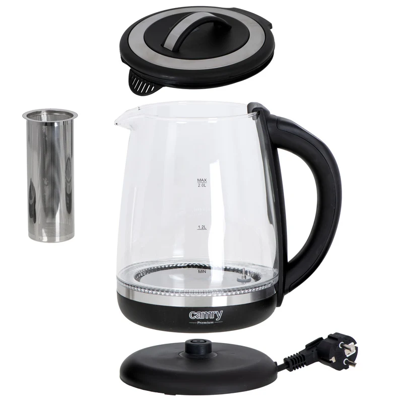 Camry CR 1290 Wasserkocher Glas mit Temperatureinstellung 2 L 2200 Watt