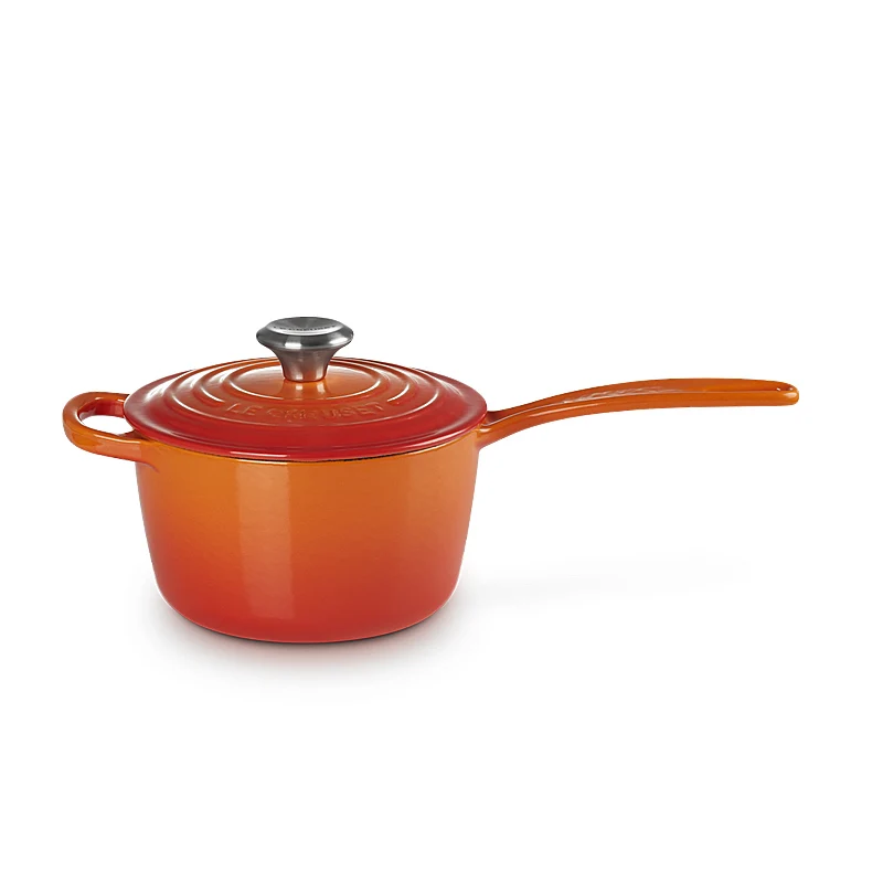 Le Creuset Stielkasserolle Signature rund mit Deckel 16cm Ofenrot