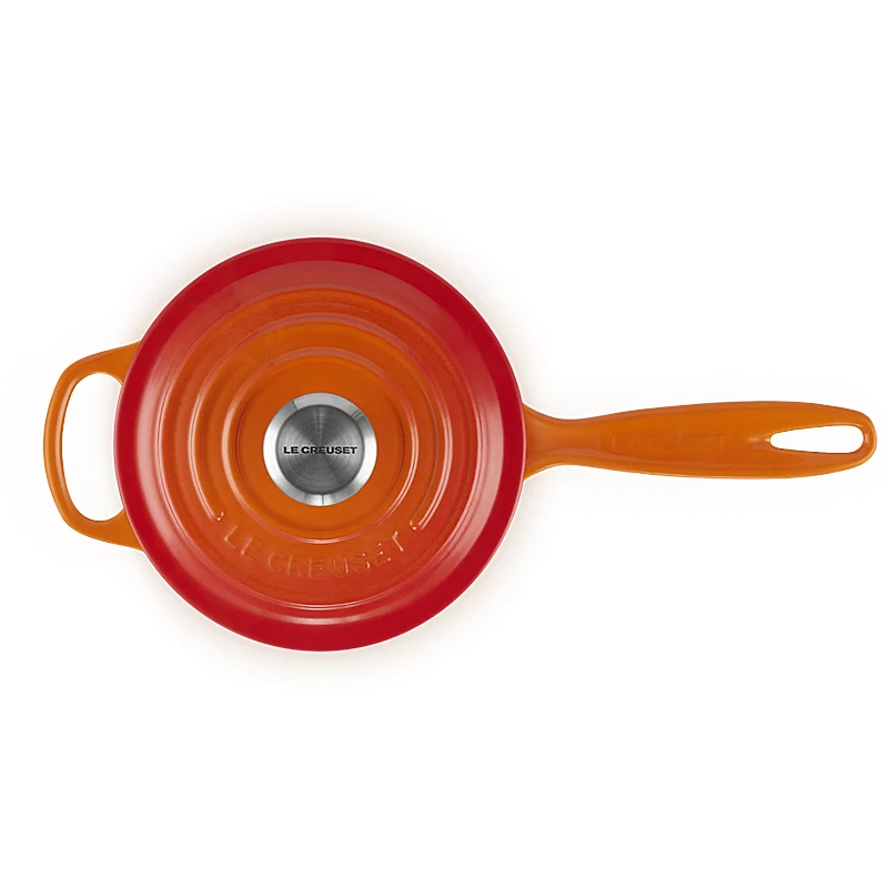 Le Creuset Stielkasserolle Signature rund mit Deckel 16cm Ofenrot