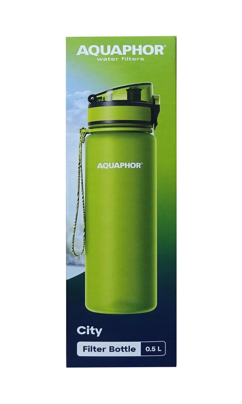 AQUAPHOR City Filterflasche 500ml Grün Flasche mit Wasserfilter für unterwegs