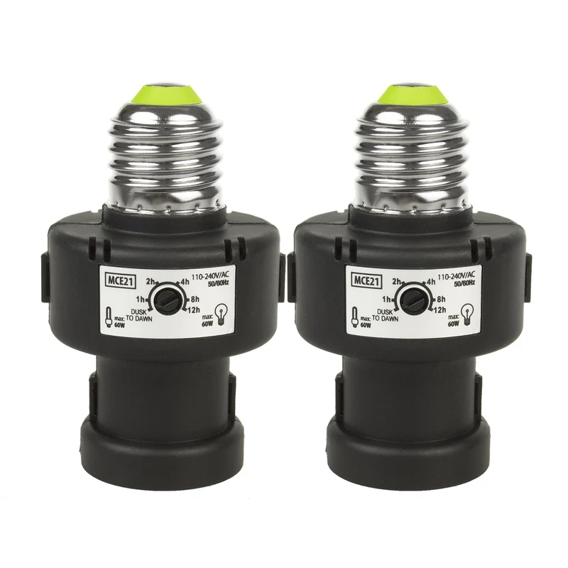 Maclean E27 Light Bulb Socket, 100W, with Twilight Sensor and Timer, MCE21B, 2 pieces