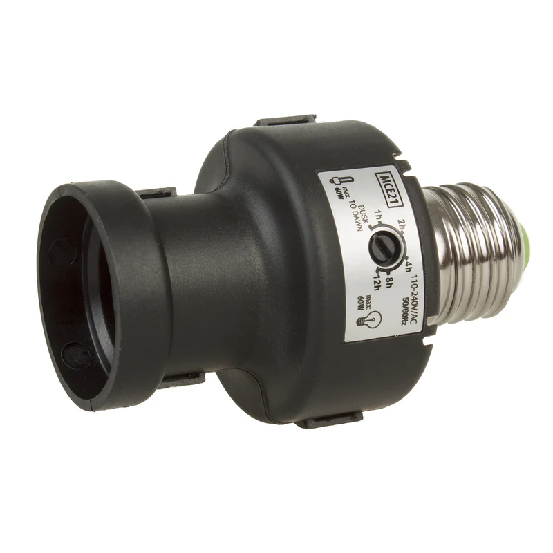 Maclean E27 Light Bulb Socket, 100W, with Twilight Sensor and Timer, MCE21B, 2 pieces
