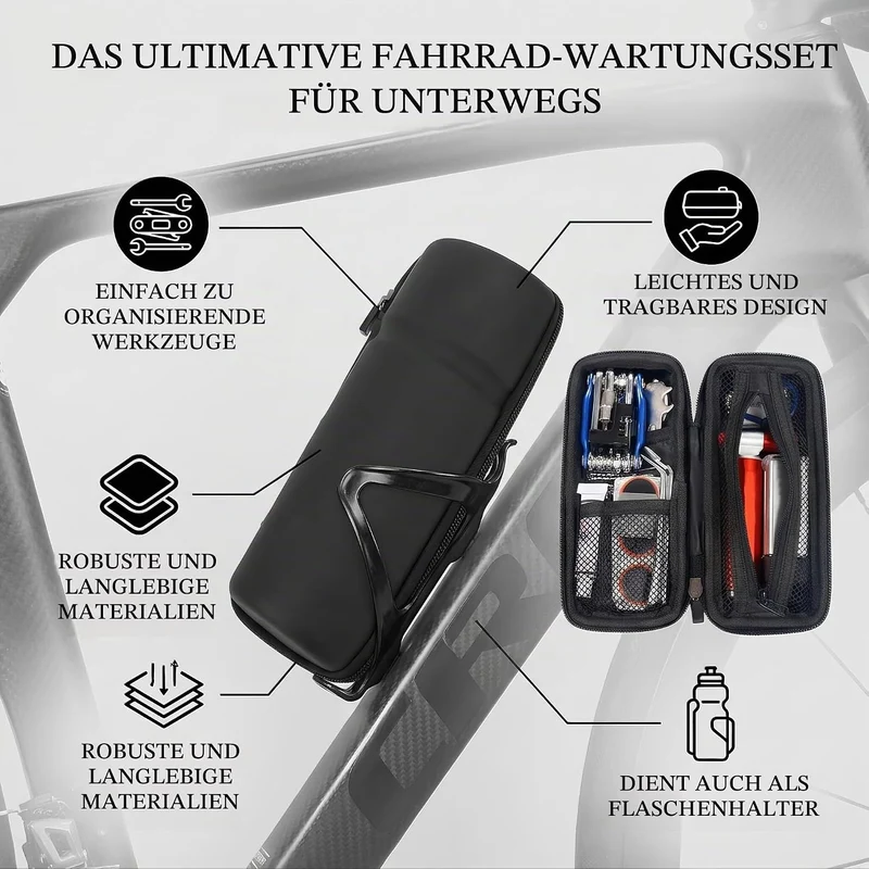 Fahrrad Werkzeugtasche, Fahrradsatteltasche Wasserdicht Fahrrad Flaschenhalter Hartschalenreparatur