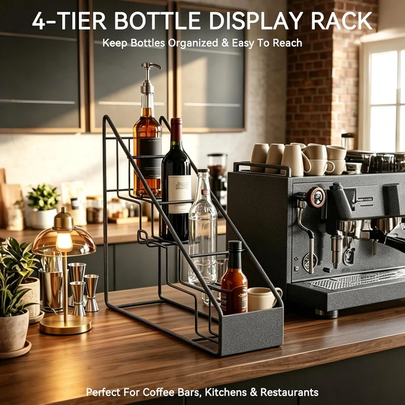 HERCHR Kaffee-Sirup-Ständer, Metalldraht-Flaschenhalter, Sirup-Halter, 3-stufiges Weinpräsentationsr