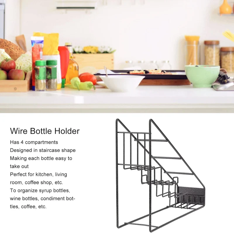 HERCHR Kaffee-Sirup-Ständer, Metalldraht-Flaschenhalter, Sirup-Halter, 3-stufiges Weinpräsentationsr