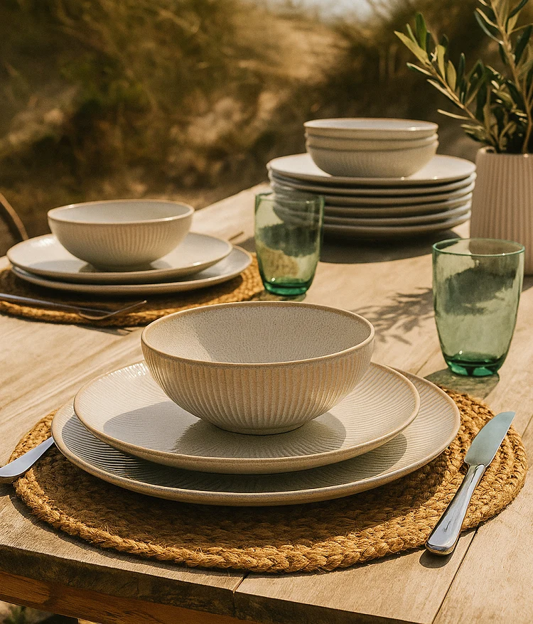 Cookinglife Speiseteller Coastal Lines Ocean Beige ø 27 cm - 6 Stück