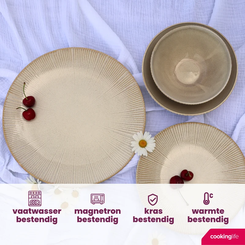 Cookinglife Speiseteller Coastal Lines Ocean Beige ø 27 cm - 6 Stück