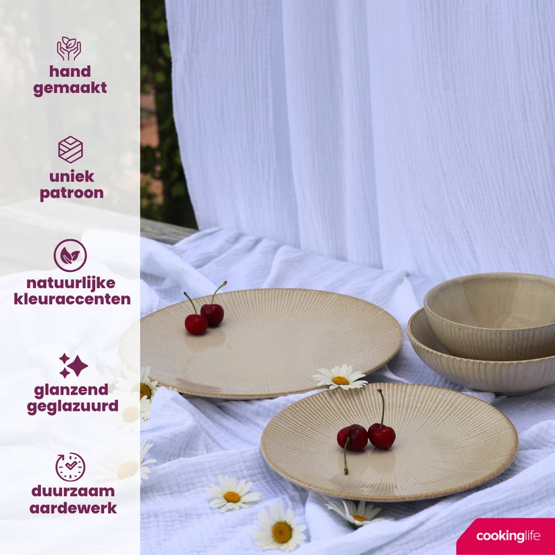 Cookinglife Speiseteller Coastal Lines Ocean Beige ø 27 cm - 6 Stück