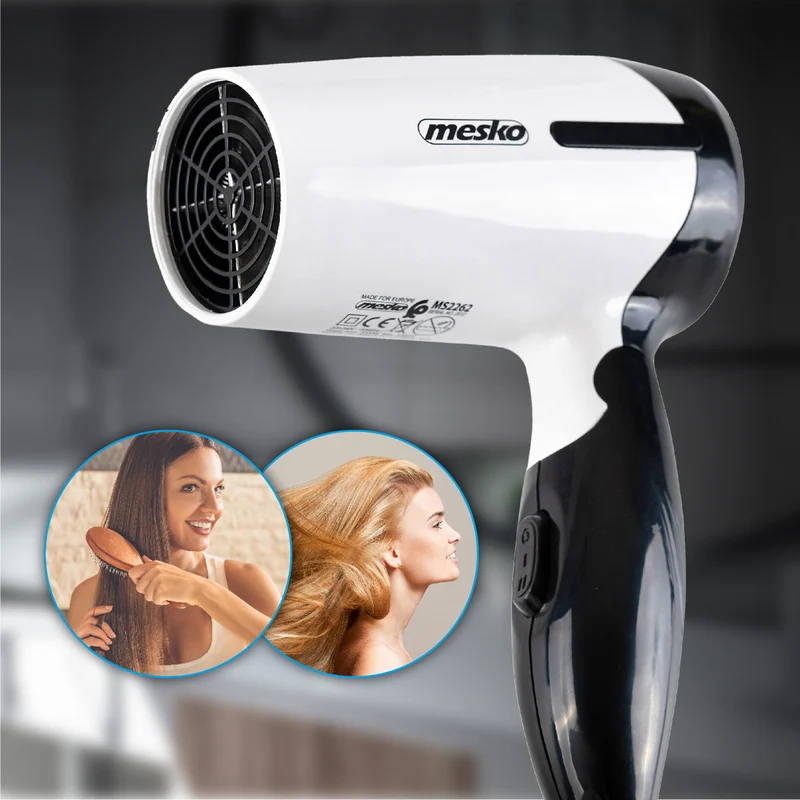 Mesko MS 2262 Travel Hair Dryer Folding Handle Hot Air Flow 2 Powers 1000W Lightweight