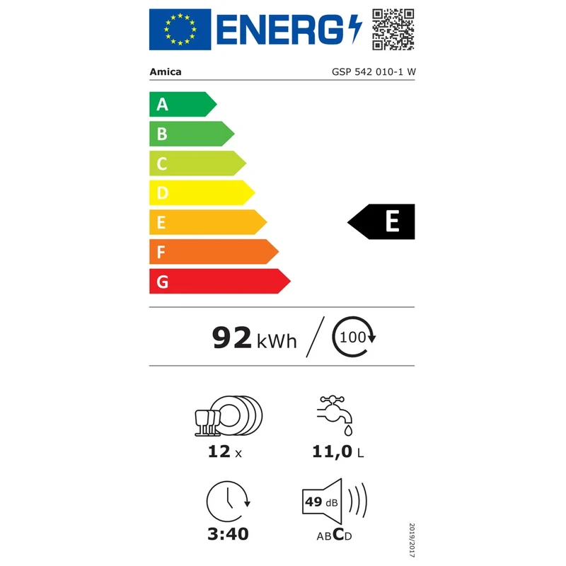 Amica GSP 542 010-1 W Geschirrspüler freistehend 60cm 12 Maßgedecke E