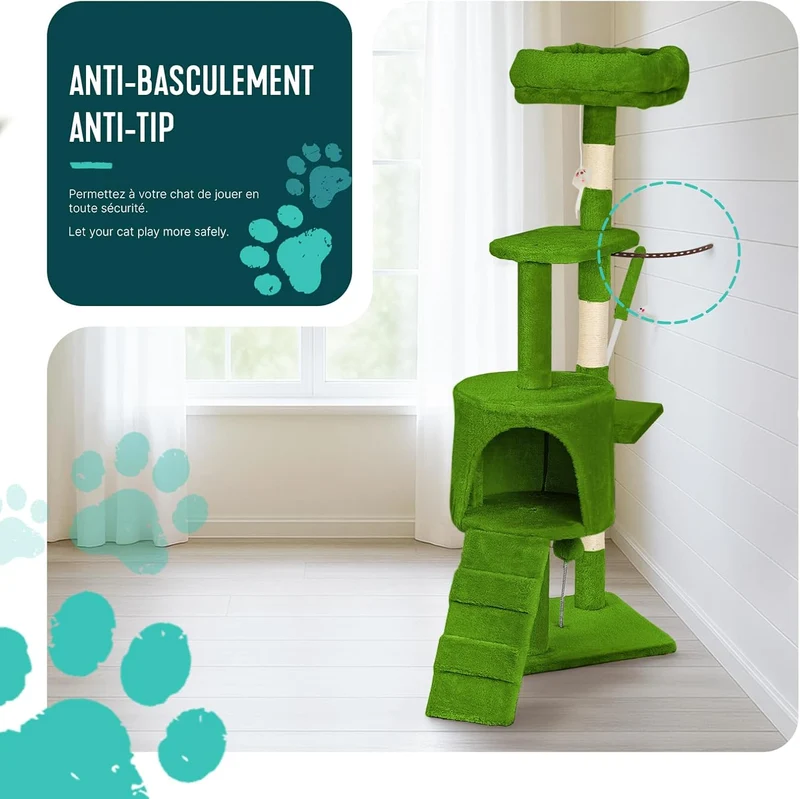 VOUNOT® Kratzbaum Katzenbaum 112 cm hoch, Stabil Mehrstöckiger Kletterbaum Katzenkratzbaum mit Kratz