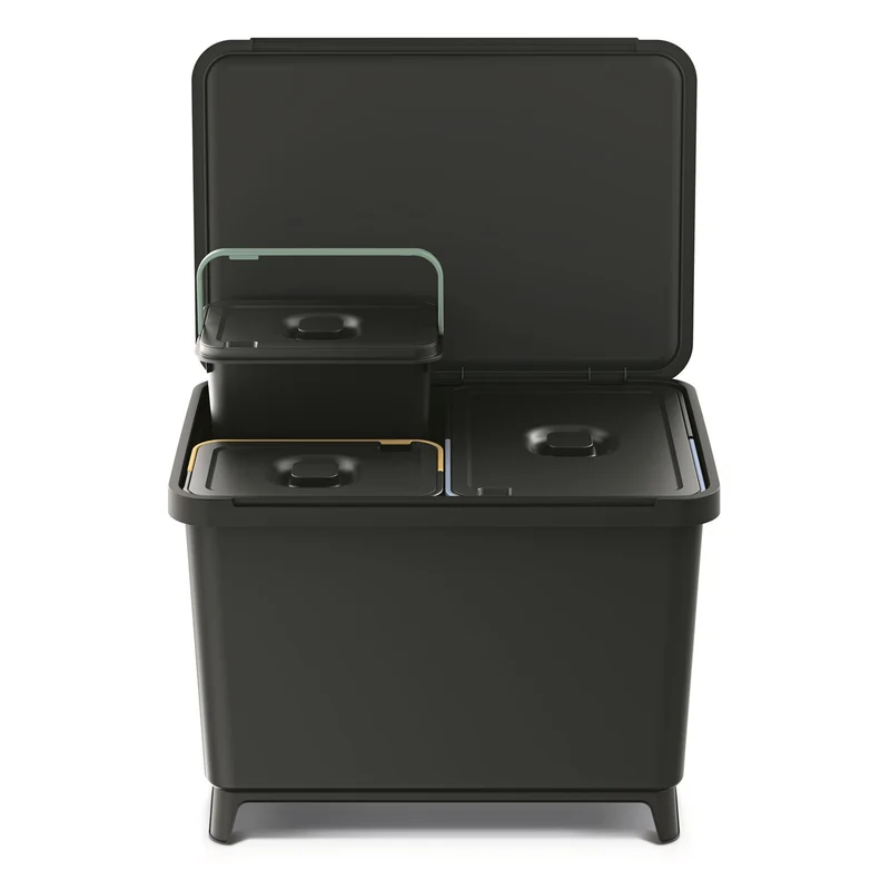 Keden Systema NKS60W3 Sorting Waste Bin 2x 10L + 23L Compartment Set Recycling Segregation Free Standing Wall Mountable Lidded Black