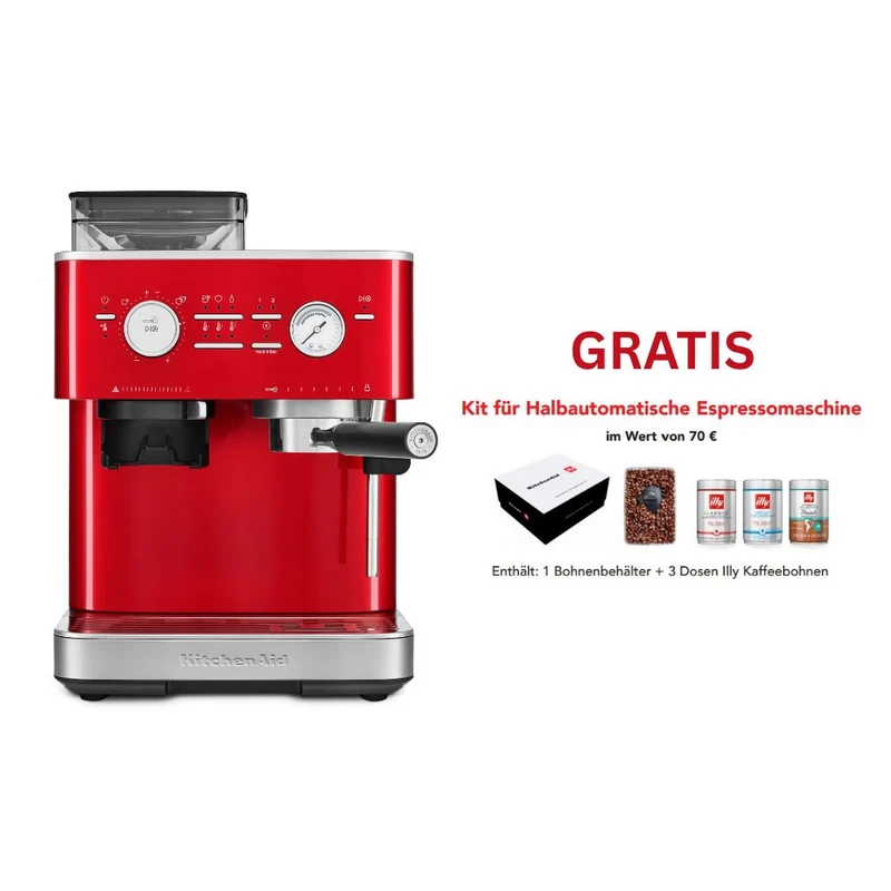KitchenAid halbautomatische Espressomaschine mit Gratmahlwerk 5KES6551 inkl. GRATIS Illy Exploration Kit