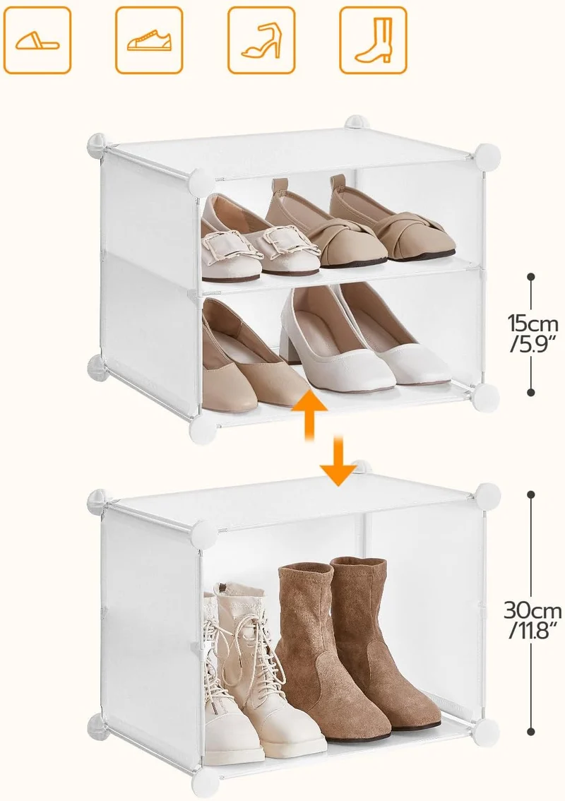 HOOBRO Schuhregal mit 6 Fächern, Schuhschrank, für 24 Paar Schuhe, 40 x 30 x 30 cm pro Fach, schmal,