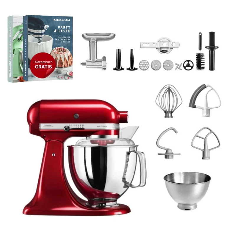 KitchenAid 4,8 L 5KSM175 Artisan Küchenmaschine Meatlover mit Ganzmetall- Fleischwolf und Spritzgebäckvorsatz