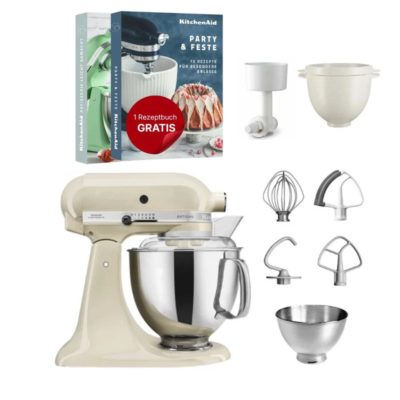 KitchenAid 4,8 L 5KSM175 Artisan Küchenmaschine Breadlover mit Messerschmidt Getreidemühlenvorsatz + Brotbackschüssel