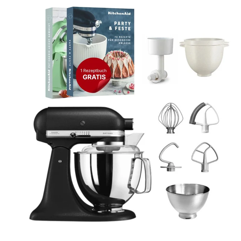 KitchenAid 4,8 L 5KSM175 Artisan Küchenmaschine Breadlover mit Messerschmidt Getreidemühlenvorsatz + Brotbackschüssel