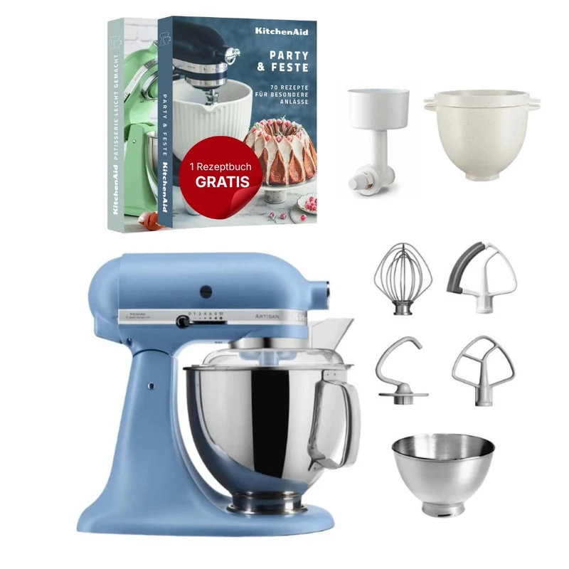KitchenAid 4,8 L 5KSM175 Artisan Küchenmaschine Breadlover mit Messerschmidt Getreidemühlenvorsatz + Brotbackschüssel