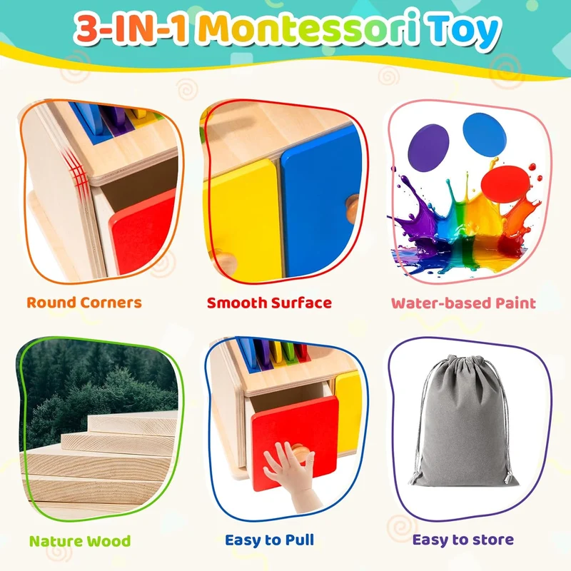 Montessori Spielzeug ab 1 Jahr, 3-in-1 Kinderspielzeug Holzspielzeug Farbe Form Sortierspiel ab 1 2