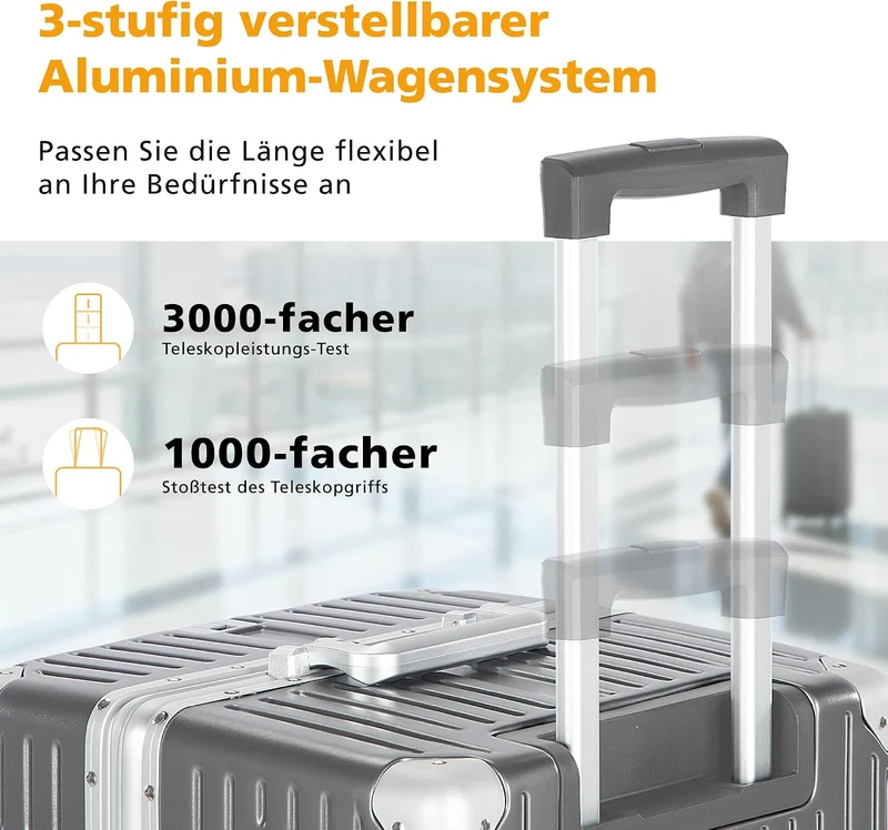 ALPHA CAMP Koffer XXL Aluminium Rahmen & Polycarbonat Hartschale mit TSA Schloss Reisekoffer 43x36x8